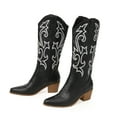 thumbnail image 3 of Chenyee Cowboy Boots for Women Embroidered Pull On Chunky Stacked Heel Knee High Western Booties, 3 of 5