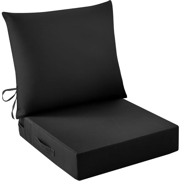 Waterproof & Fade Resistant Deep Patio Furniture Cushions Set with Handle and Ties, 24 x 24 Inch Outdoor Cushion for Patio Furniture, Patio Chair Cushion