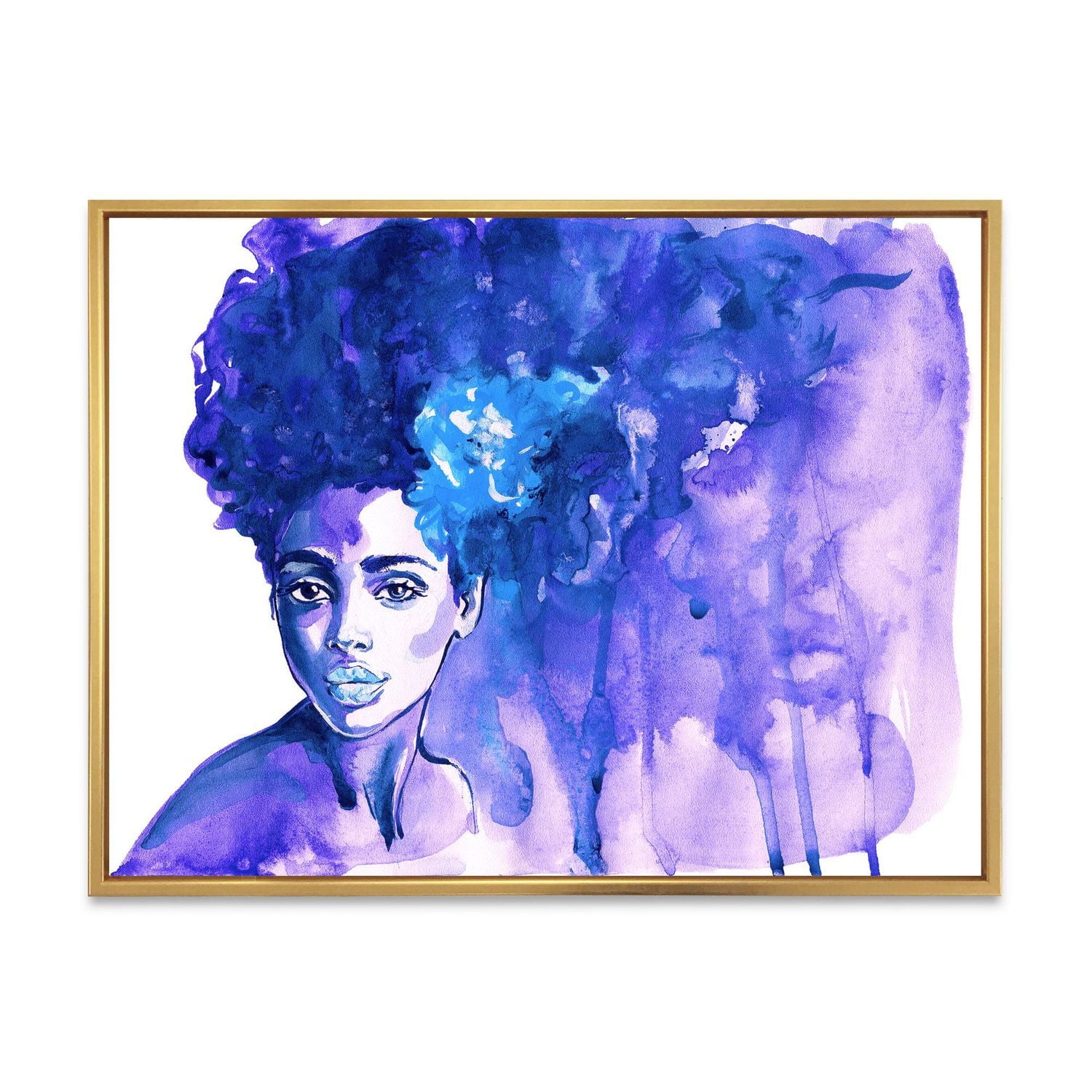 Designart Portrait bleu glorieux de femme afro-américaine ART MURAL À CADRE FLOTTÉ