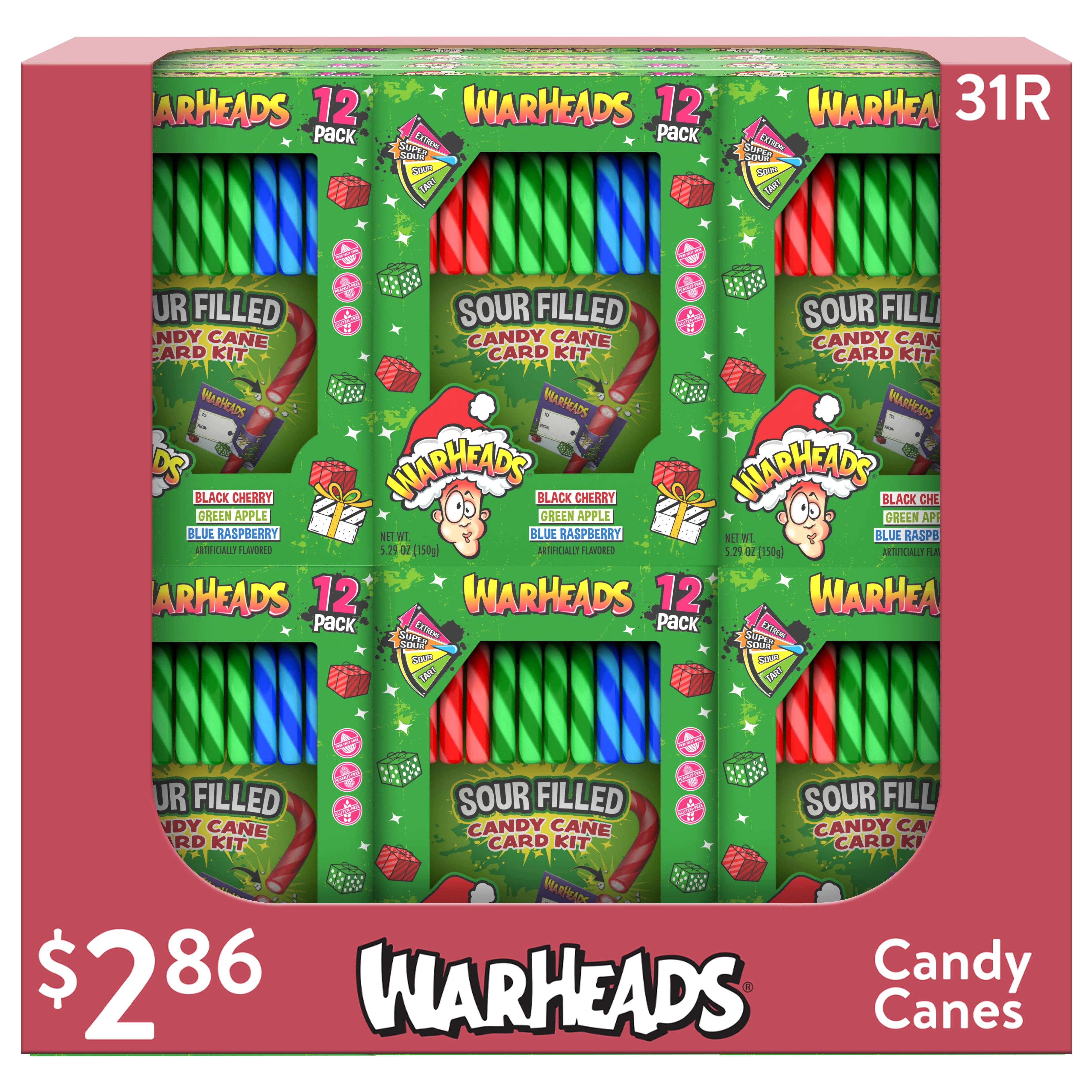 (2 pack) Flix Candy Warheads Sour Christmas Candy Canes, Peanut & Gluten-Free, 12 Variety Pack