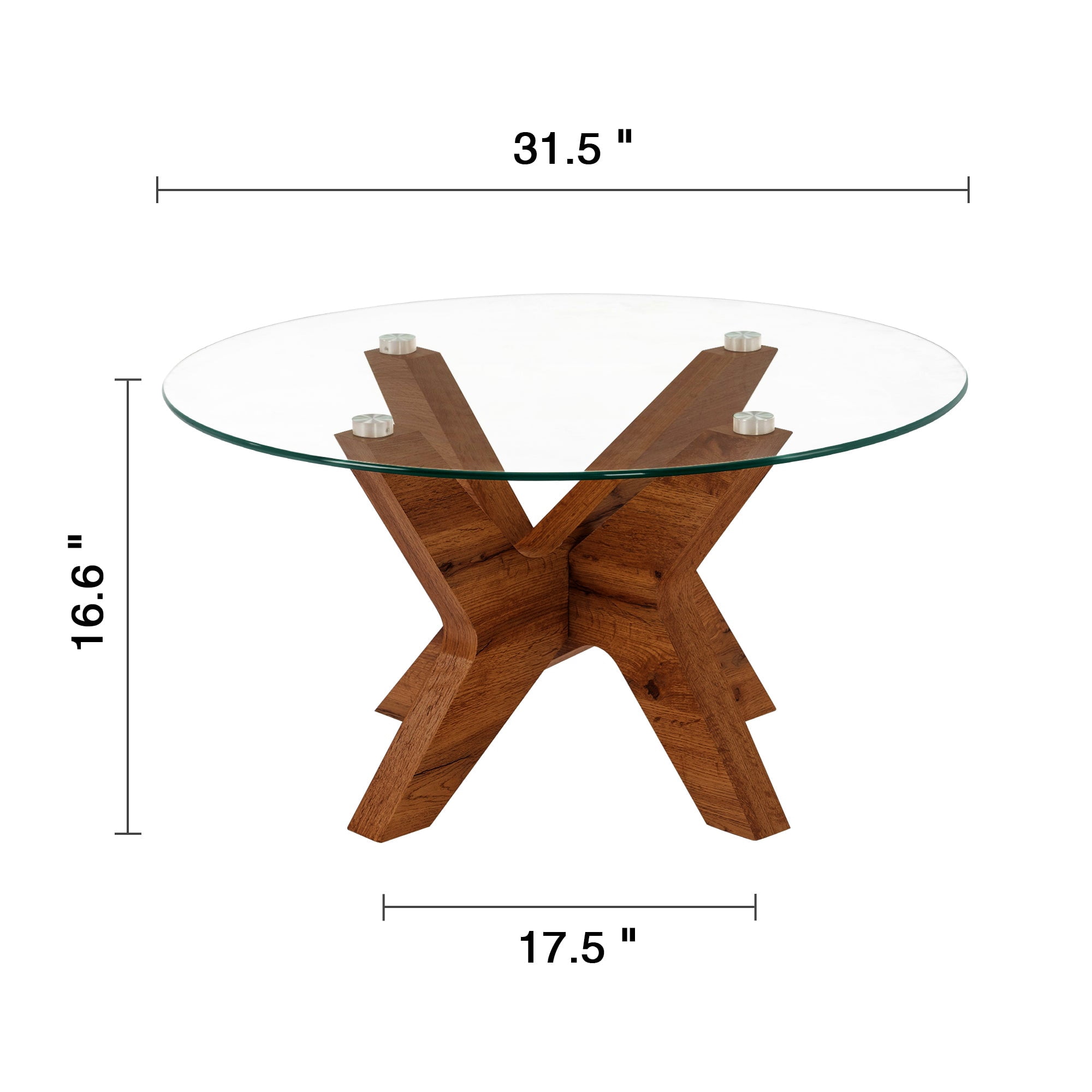 Ivinta 31.5" Round Coffee Table with Tempered Glass Top and Natural Wood Frame for Living Room