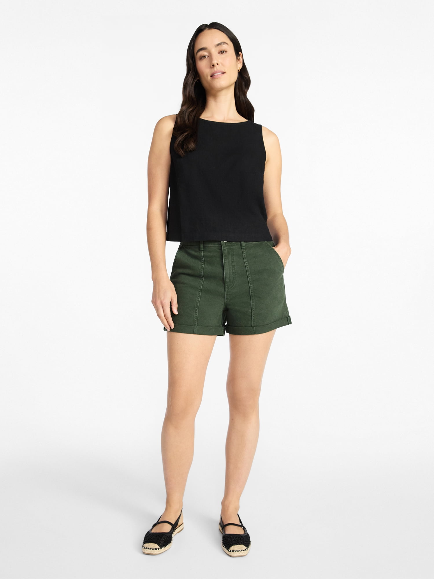 Time and Tru Women's High Rise Utility Shorts, 3.5" Inseam, Sizes 0-22