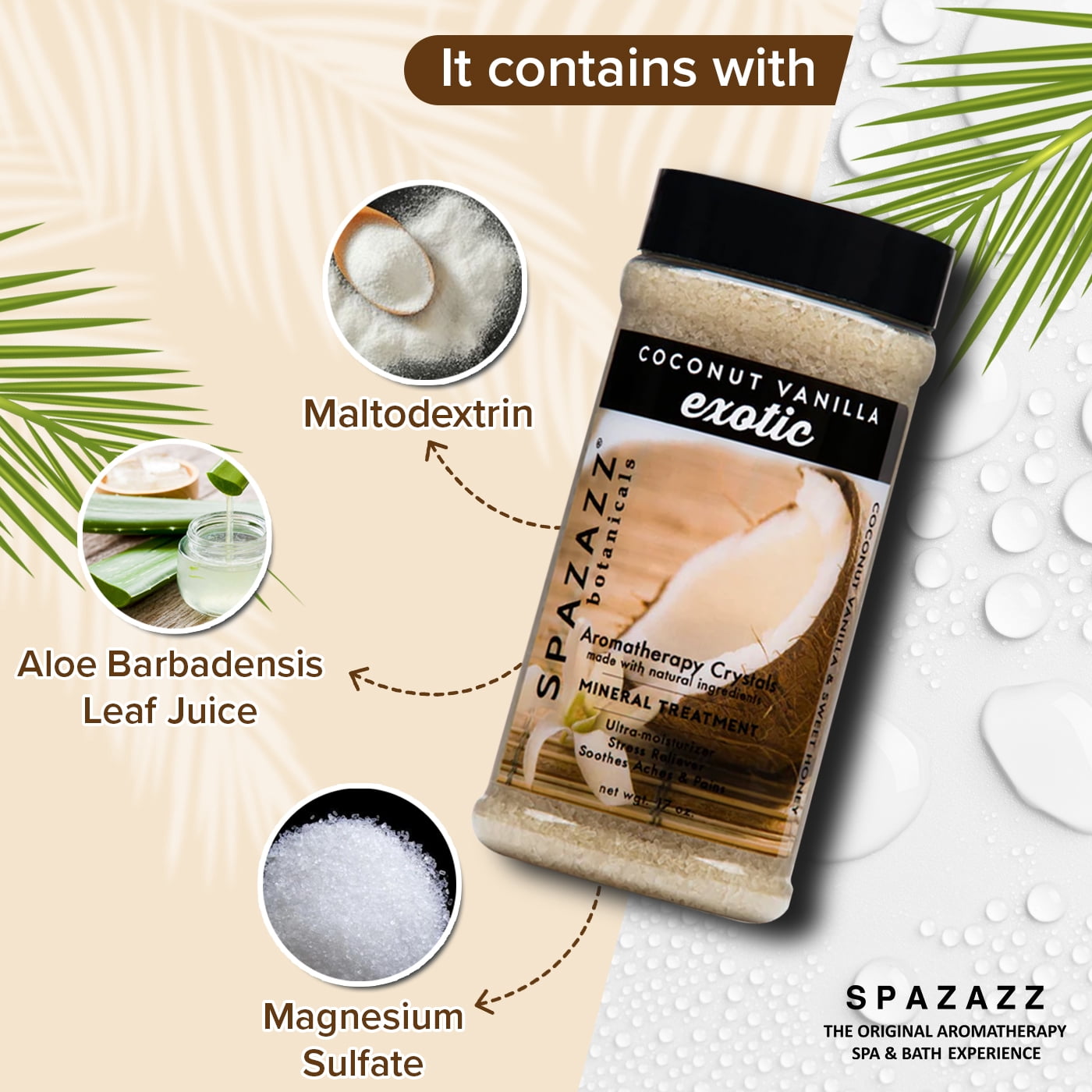 Spazazz Aromatherapy Spa and Bath Crystals - Coconut Vanilla 17oz (2 Pack)