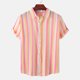 thumbnail image 2 of Blusa informal de manga corta con estampado de rayas y botones para la playa para hombre Pompotops  oipoqjl47936, 2 of 9