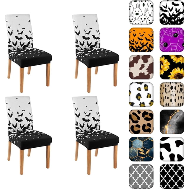 Halloween Chair Covers for Dining Room Set Of 4, Halloween Bats Stretch Dining Chair Cover 4 Pieces, Washable Kitchen Parsons Chair Slipcovers 4 Pack, Removable Seat Protector for Home and Party