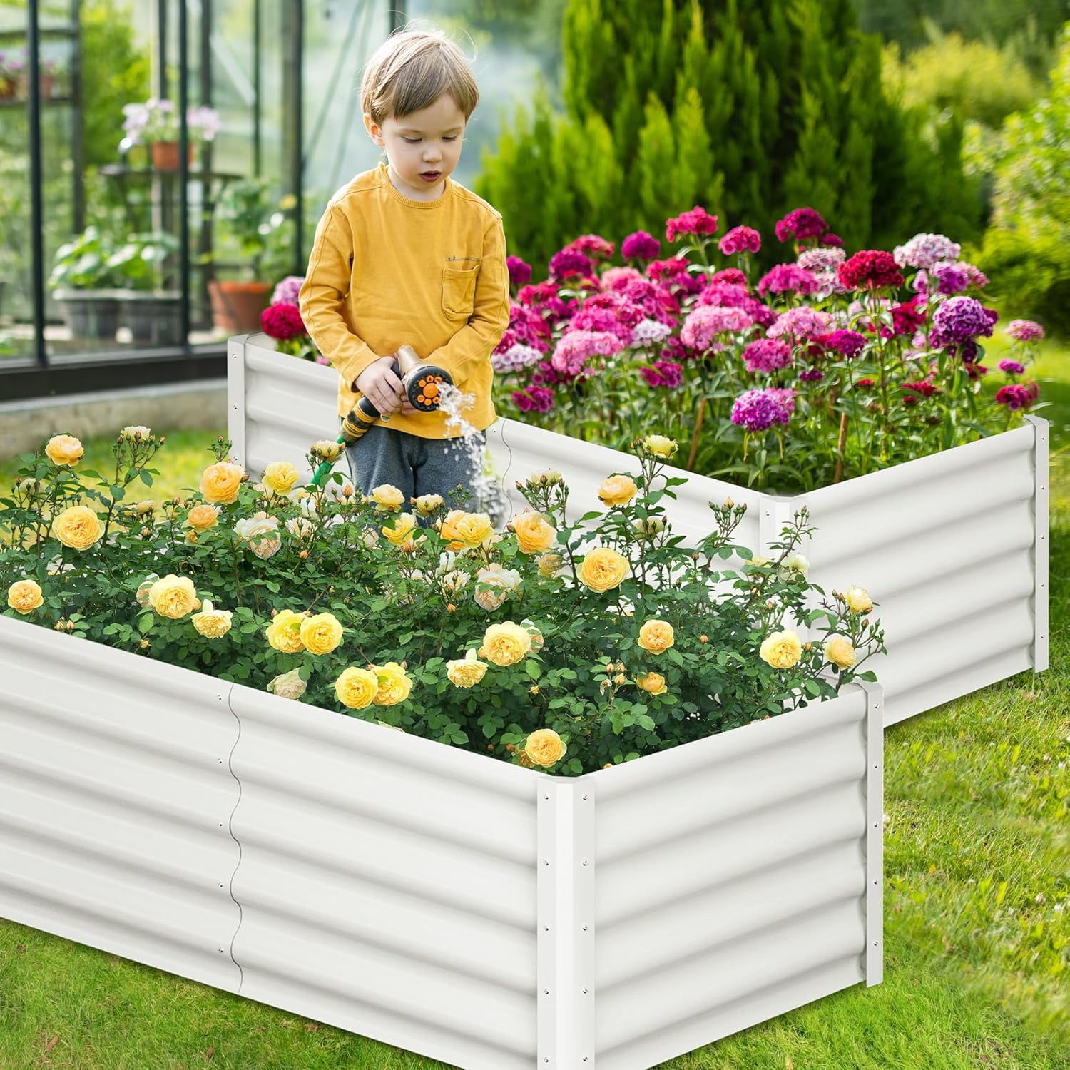 2-Pack Large Raised Garden Bed Kit with Open Base,Outdoor Galvanized Metal Patio Planter Box with Safety Rubber & Gloves for Vegetables Flowers