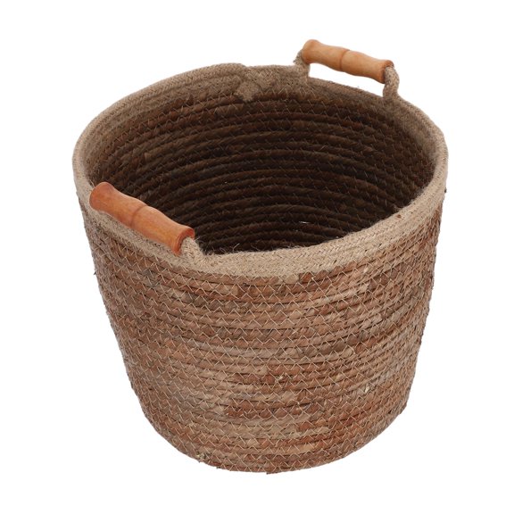 ETEREAUTY Light Brown Woven Laundry Basket with Wooden Handles, Portable Storage Organizer for Home and Closet