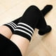 thumbnail image 5 of Zhuge Calcetines largos informales de algodón a rayas para mujer, hasta la rodilla, color negro y blanco, 5 of 5