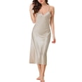 thumbnail image 1 of INSPIRAR CHIC Camisones largos de satén para mujer, con escote en V, tirantes de espagueti, pijamas de lounge, vestido de seda XL color caqui, 1 of 6