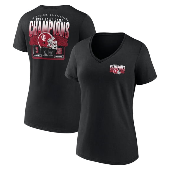 Women's Black Indiana Hoosiers College Football Playoff 2026 Rose Bowl Champions Scoring Drive V-Neck T-Shirt
