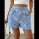 thumbnail image 5 of Shorts Bohemios de Verano con Cintura Alta y Bolsillo para Mujer, de Jacquard Floral Azul L, 5 of 7