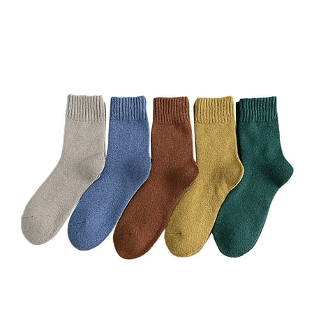 

ZHUASHUM Women Warm Unisex Middle Solid Thickening Socks 5-Pack