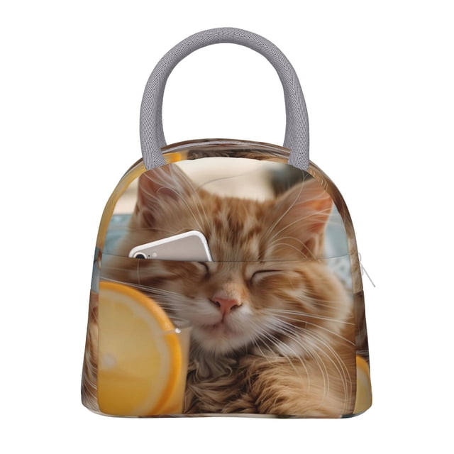Disketp Relaxing Cat With Orange Juice Bolsa Térmica para Almuerzo, Lonchera con Abertura Amplia y Gran Capacidad, Organizador Reutilizable para Mujeres, Hombres y Adultos