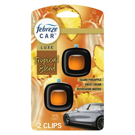 Febreze Car Air Freshener, Odor-Fighting Automotive Vent Clip, Tropical Blend Scent, 2 Count