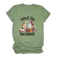 thumbnail image 1 of Blusa de manga corta para mujer, camiseta gráfica con estampado de letras y cuello redondo informal holgada a la moda para citas, verde oliva L, 1 of 4