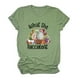 thumbnail image 1 of Blusa de manga corta para mujer, camiseta gráfica con estampado de letras y cuello redondo informal holgada a la moda para citas, verde oliva L, 1 of 4