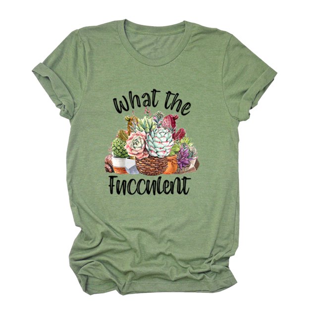 Blusa de manga corta para mujer, camiseta gráfica con estampado de letras y cuello redondo informal holgada a la moda para citas, verde oliva L
