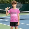 thumbnail image 4 of Kids Sport Outfit Sets Unisex Boys and Girl 2 Piece Shirts Suits Short Sleeve T Shirts and Elastic Shorts Children's Sportwears Set Home Casual Outfit Lightweight, Breathable Quick-Drying, 4 of 7