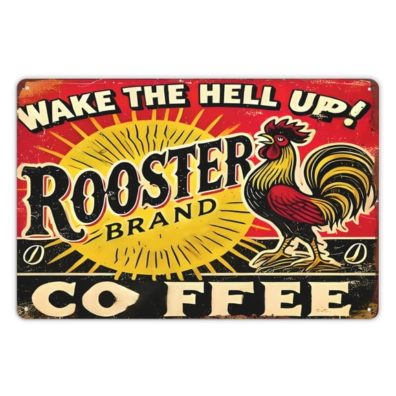 1pc Vintage Style Rooster Brand Coffee Sign - 20x30cm Retro Metal Wall Art - Humorous Kitchen, Bar, and Restaurant Decor - Classic Distressed Look, Easy to Hang Durable Construction