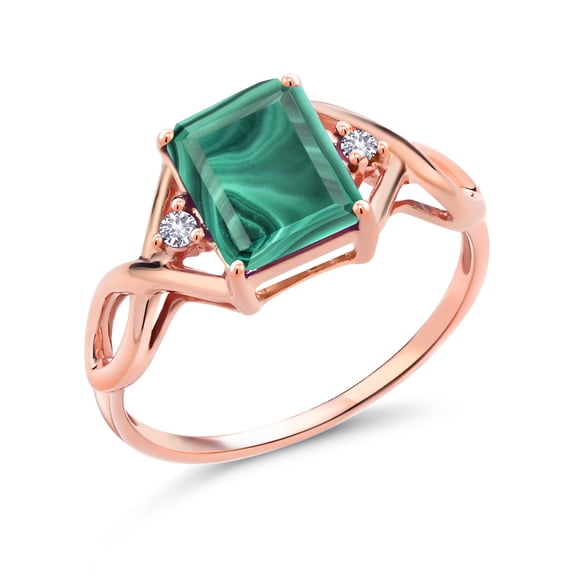 Gem Stone King 3.58 Ct Green Malachite White Created Sapphire 18K Rose Gold Plated Silver Ring (Size 5)