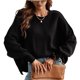 thumbnail image 1 of Jersey de punto de manga larga con cuello redondo para mujer, suéter holgado de moda con dobladillo dividido de Color puro para citas, 1 of 7