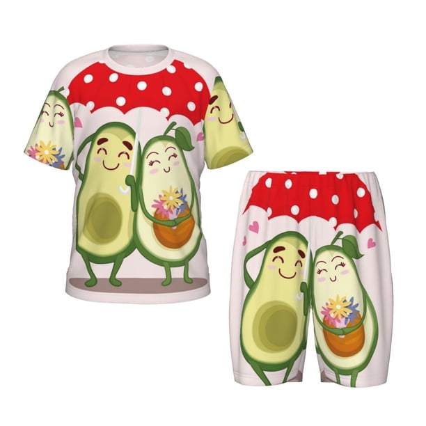 Balery Avocado Lovers Wearing Umbrella Conjunto de Pijama Infantil de Manga Corta con Estampado – Ropa de Dormir de Algodón Suave-Large