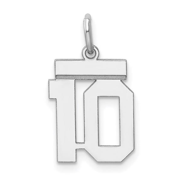 Auriga 925 Sterling Silver/Rhodium-plated Polished Number 10 Charm for Women (L-20mm, W-8mm)