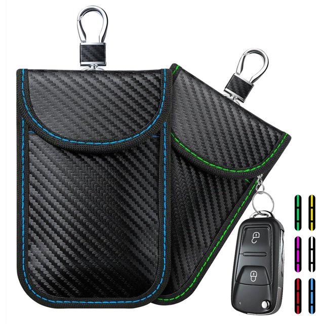 Faraday Bag for Key Fob(2 Pack), Faraday Cage Protector, Car RFID Signal Blocking Key Fob Protector, Double-Layers of Shielding Carbon Fiber Material Anti-Theft Faraday Pouch