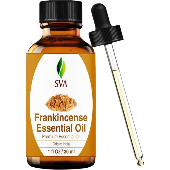 SVA Frankincense Essential Oil – 1 Fl Oz – 100% Natural Boswellia Serrata Oil - for Diffuser, Hair Care, Face, Skin Care, Aromatherapy, Scalp and Body Massage, Soap and Candle Making - with Dropper