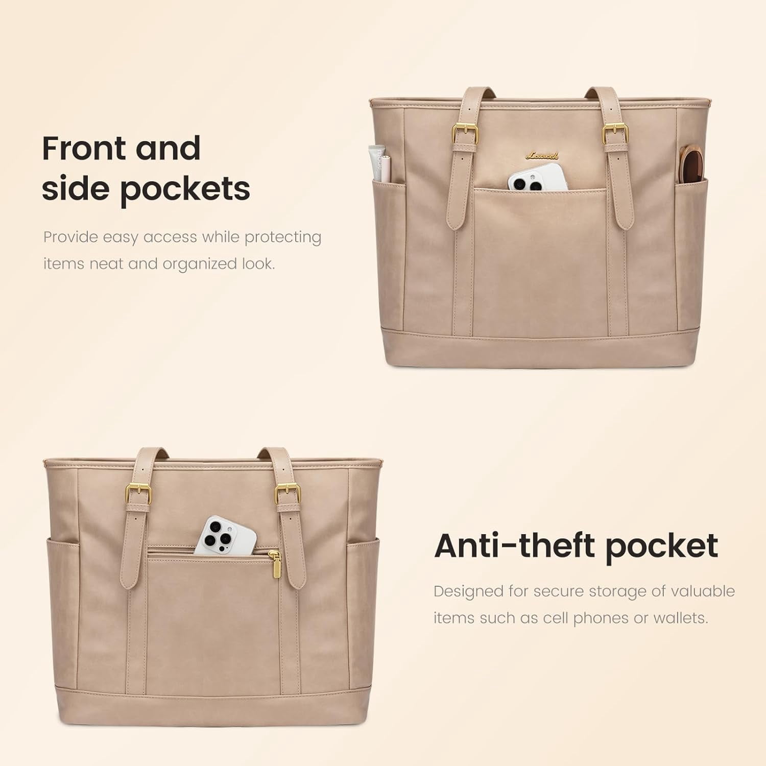 LOVEVOOK Laptop Tote Bag for Women,Vintage Leather Work Tote Bag for Women, 15.6 Inch Computer Briefcase Bag,Waterproof Teacher Business Office