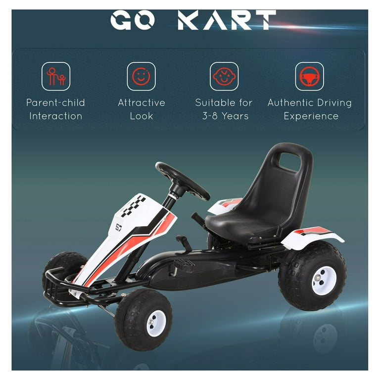 Aosom Pedal Go Kart Children Ride On Car with Adjustable Seat Plastic Wheels Handbrake and Shift Lever White