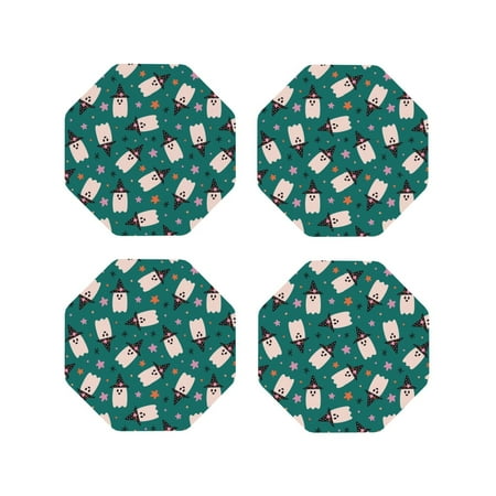 

Junzan Halloween Ghosts Print Coasters for Drinks - Leather Coasters Set of 4 for Coffee Table for Housewarming/Kitchen/Bar/Decor-Octagon
