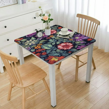 

ONETECH Flowers Leaves Colors Square Tablecloth with Elastic Edge 100% Polyester Fiber 52*52