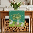thumbnail image 2 of Happy Easter Table Runner, Easter Rabbits Eggs Floral Grass Green Background Cotton Linen Kitchen Table Decoration Washable Dining Tabletop Runners for Home Party Decor 13x36 Inches, 2 of 9