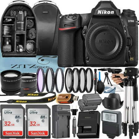 Nikon D780 DSLR Camera (Body Only) with 24.5MP CMOS Sensor + SanDisk 32GB Card + Case + Telephoto + Tripod + ZeeTech Accessory Bundle