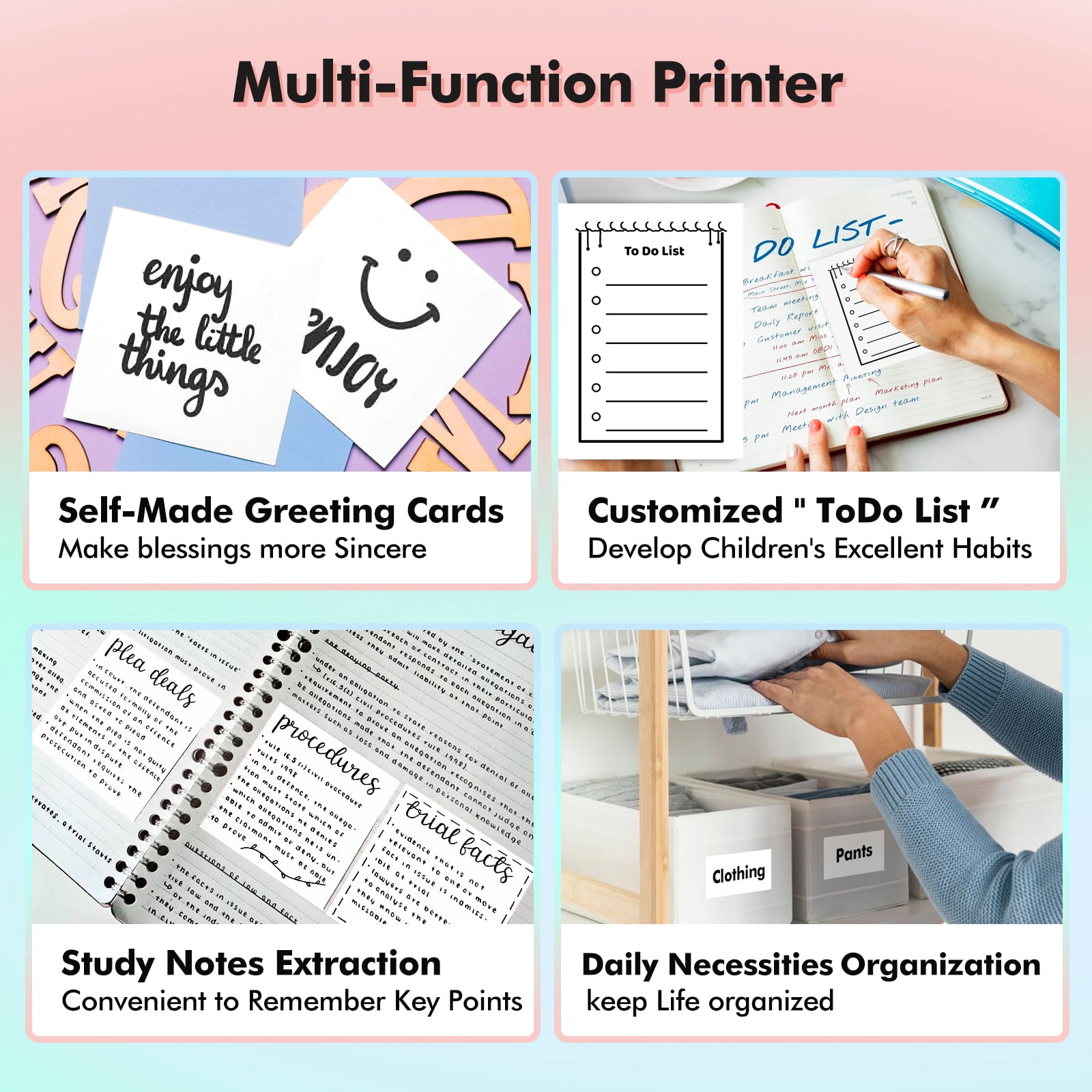 Mini Pocket Printer Portable Thermal Instant Photo Printing Label Maker Machine BT Wireless Connect Compatible with Android / iOS APP Support Receipt Label Memo Sticker Notes Lists Scrapbook DIY