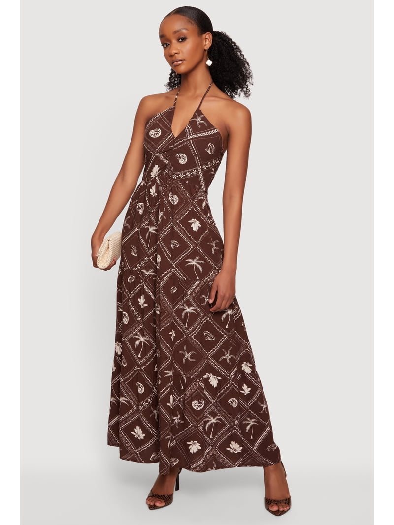 halter tiered dress Women's Halter Neck Chiffon Tiered Maxi Dress, Cream