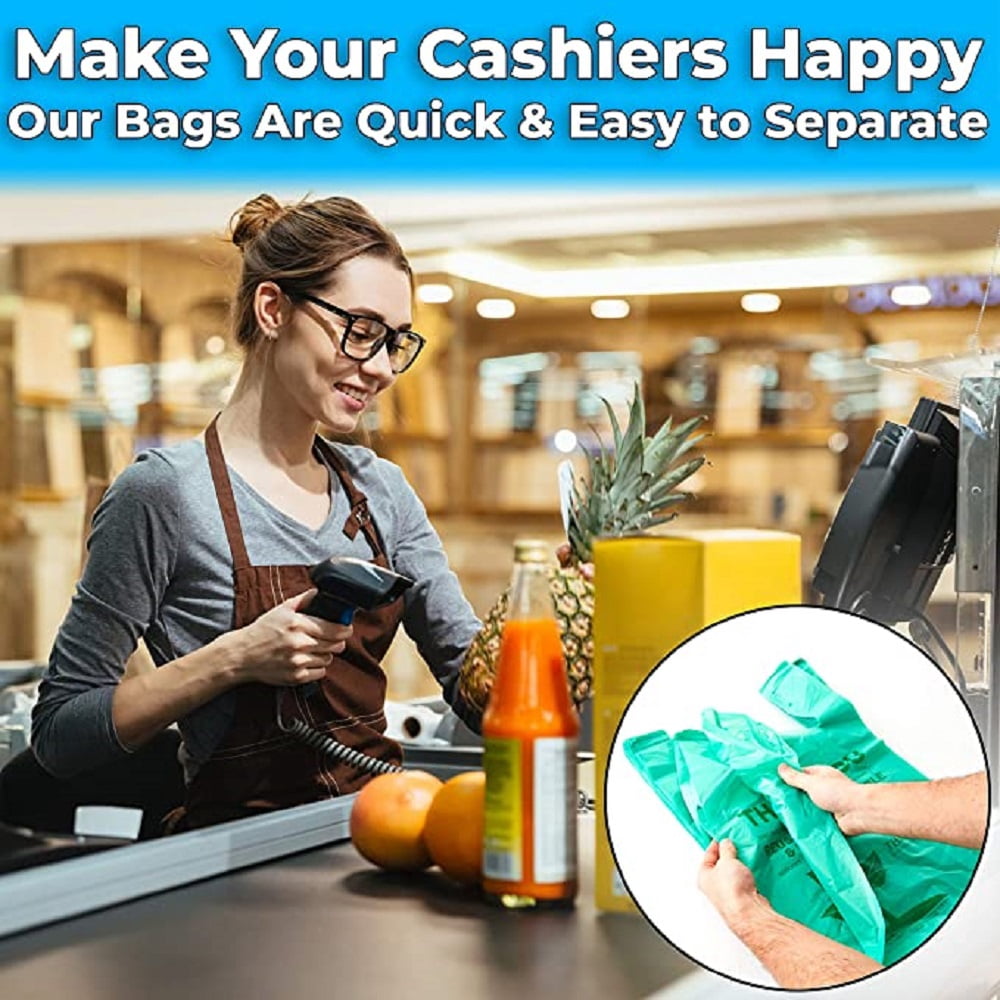 Avant Grub 22" Green Plastic Grocery or Takeout Bags with Thank You Text, 500 Pack