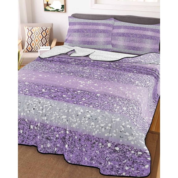 Purple Silvery Twin XL Size Down Alternative Comforter,Lightweight Comforter Quilt Bedding Set with Pillow Shams Geometric Ombre Stripe Boho Sparkling Dot Bed Comforter Duvet Insert 68"x98"