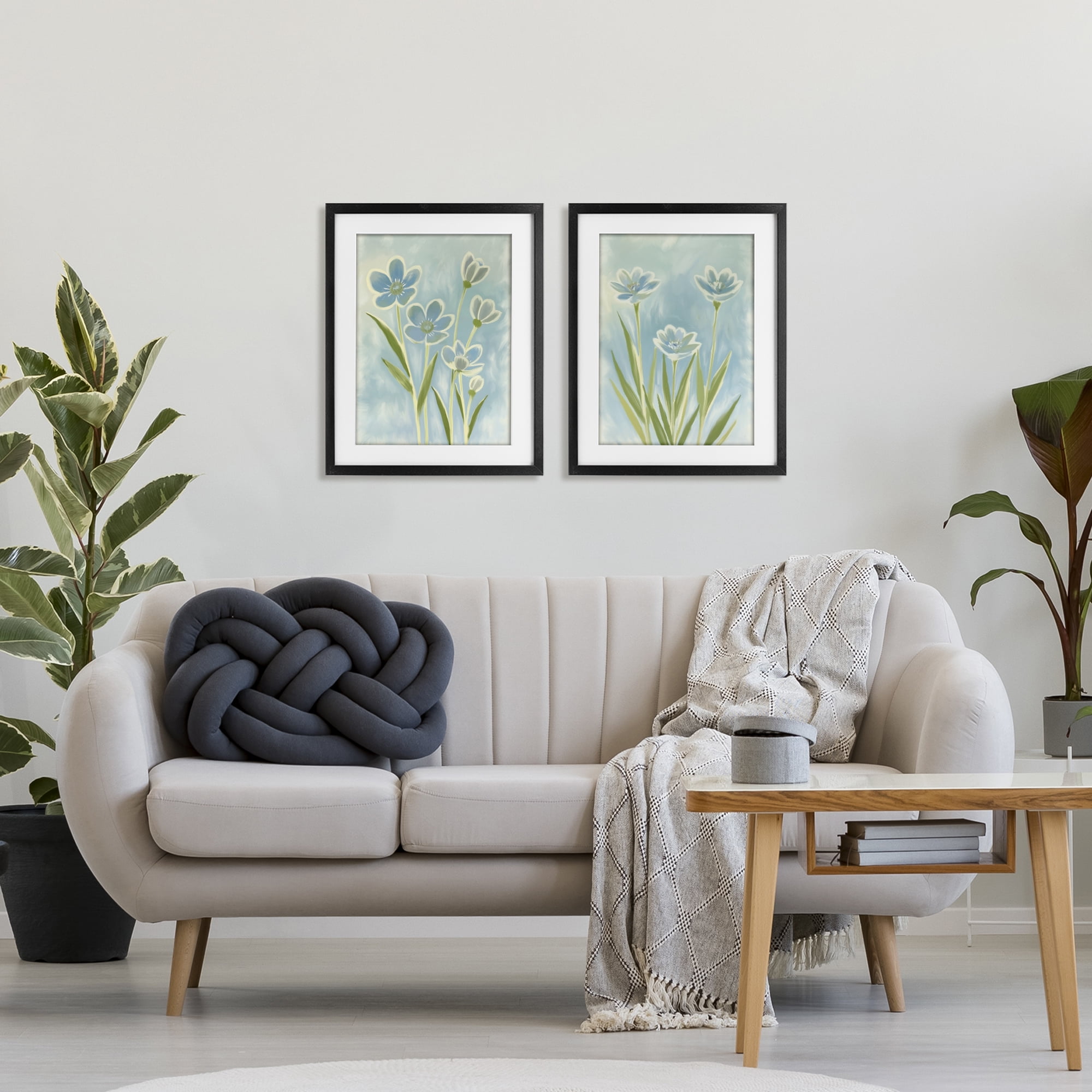 Stupell Industries Contoured Blue Petals 2 Piece Black Framed Print Under Glass Set, design by Kim Allen