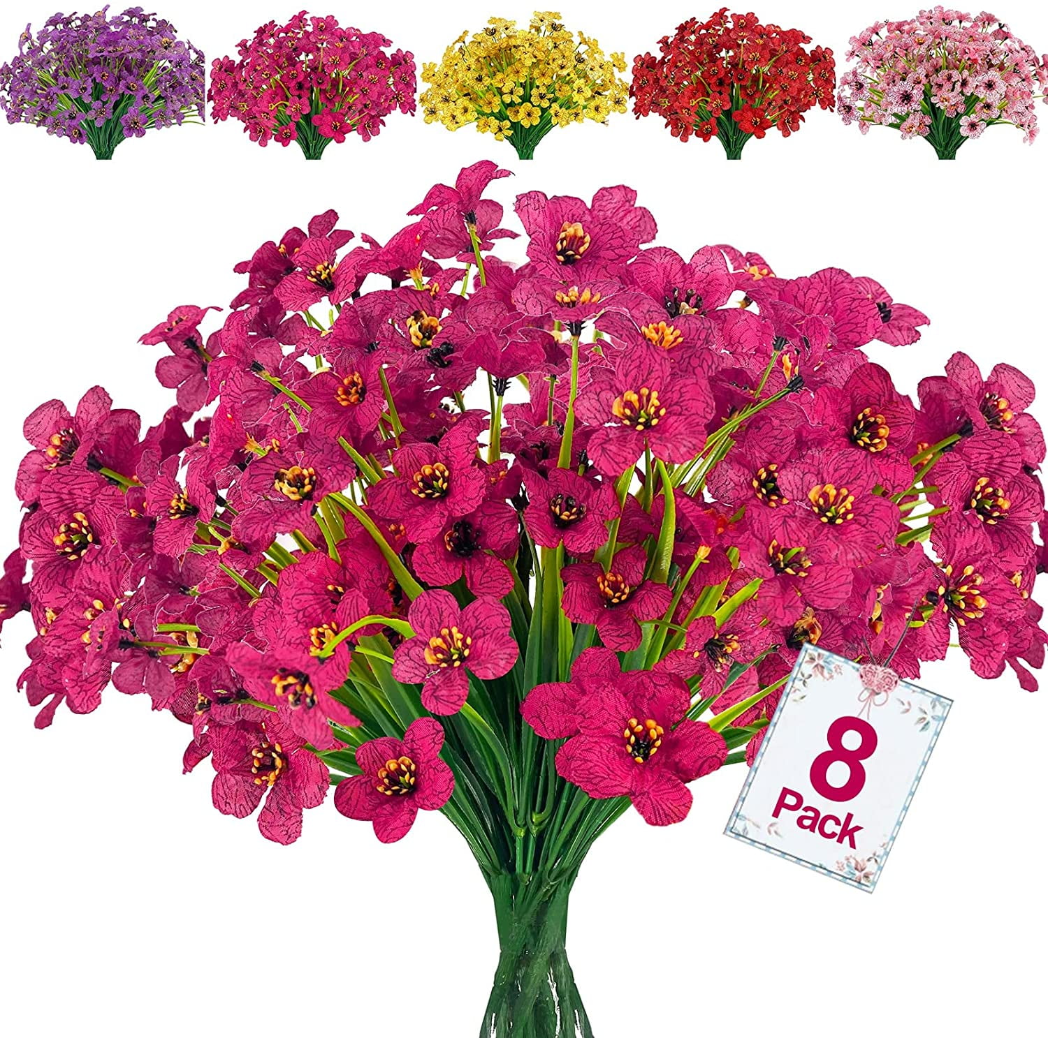 Sinhoon 8 Bundles Fake Flowers Outdoor Silk Flower UV Resistant Faux