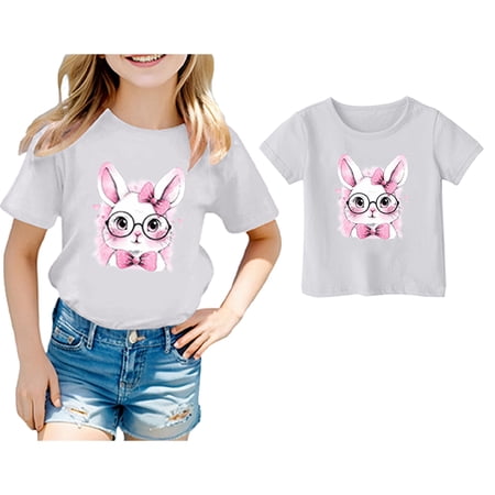 Kids Easter Girls Outfit Short Sleeved T Shirt Red Easter Graphic Tees Summer Easter Cute T-Shirt Easter Outfit Size 6-7 Years