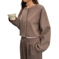 thumbnail image 2 of Chaqueta Corta de Mezcla de Lana para Mujer, Abrigo Tipo Guisante, Chaqueta Corta de Larga con Botones Marrón XL, 2 of 9