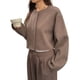 thumbnail image 2 of Chaqueta Corta de Mezcla de Lana para Mujer, Abrigo Tipo Guisante, Chaqueta Corta de Larga con Botones Marrón S, 2 of 9