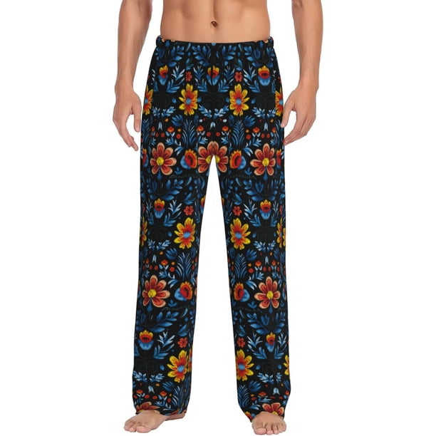Balery Mexican Flower Pantalones de pijama para hombre, pijama ultraligero, pantalón de descanso-Medium