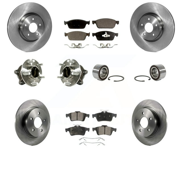 Transit Auto Ensemble de Roulement de Moyeu avant Arrière Rotor de Frein à Disque et Plaquette Semi-Métallique (10 Pcs) pour Voiture 2013 Ford Focus ST avec Moteur à Essence avec Assistance au Stationnement - Gauche Droite (Conducteur Passager) KBB-113125