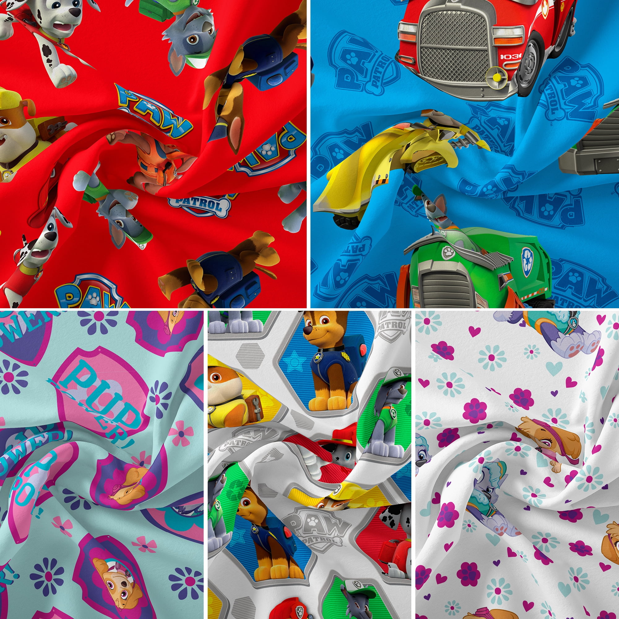 Paw Patrol Fat Quarter Bundle 100% Cotton, Red, for Quilting & Sewing, 5 Pieces