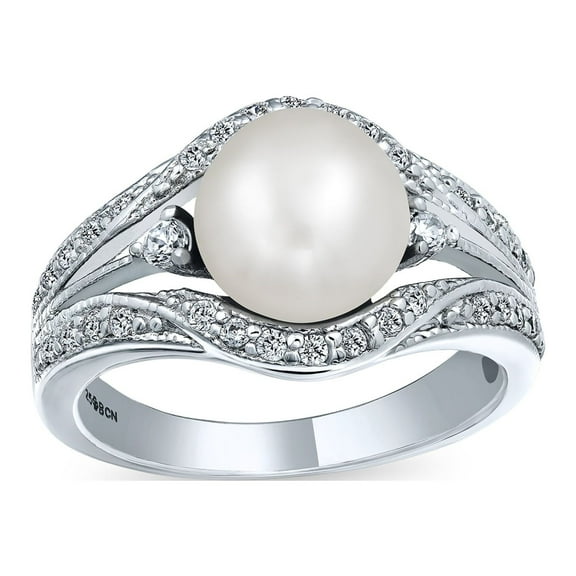 Bling Jewelry Womens Classic Freshwater White Pearl Cocktail Ring Split Band Sterling Silver
