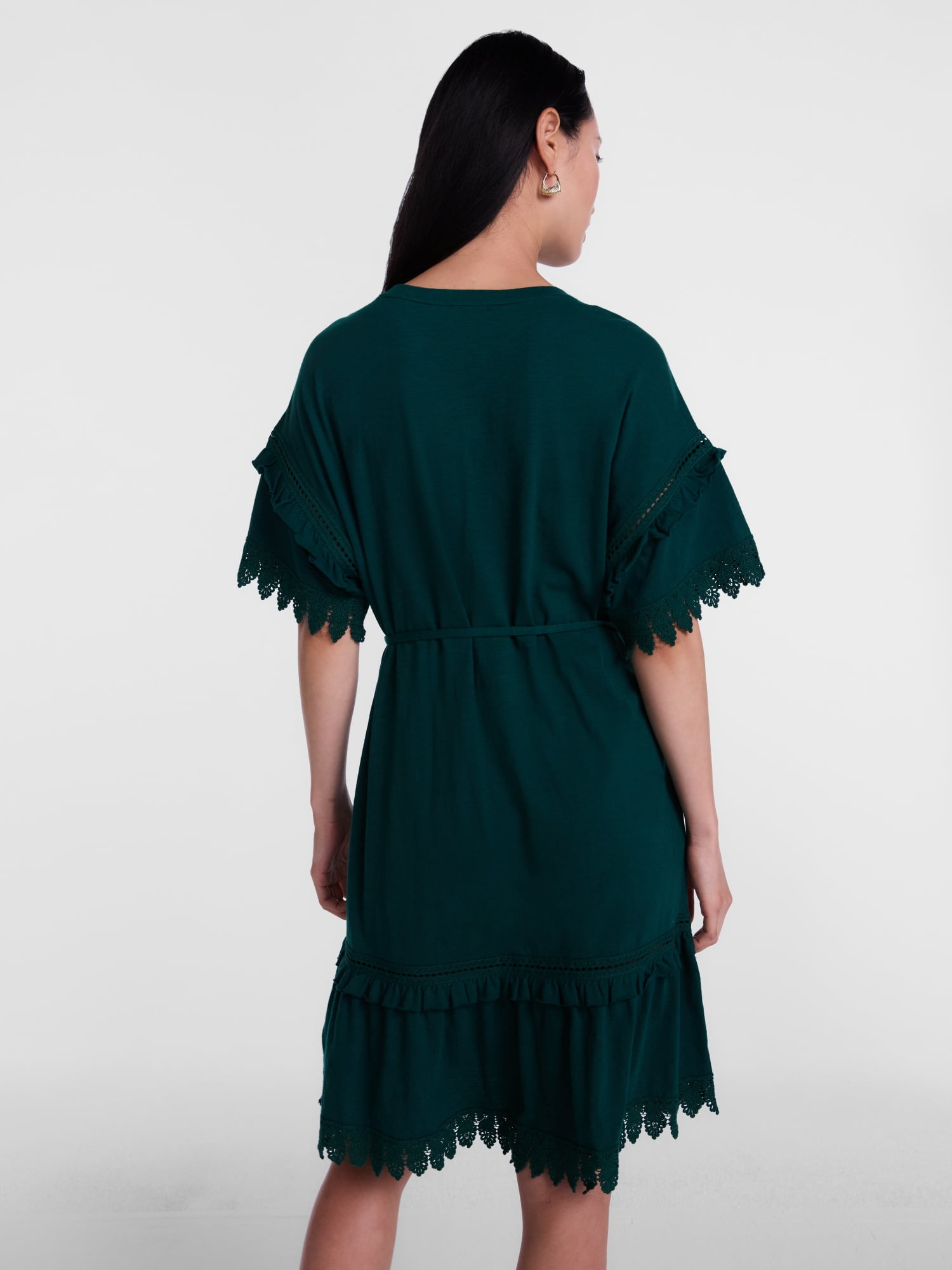 Scenario Women's Lace Trim Knit Dress with Short Sleeves, Sizes XS-XXXL