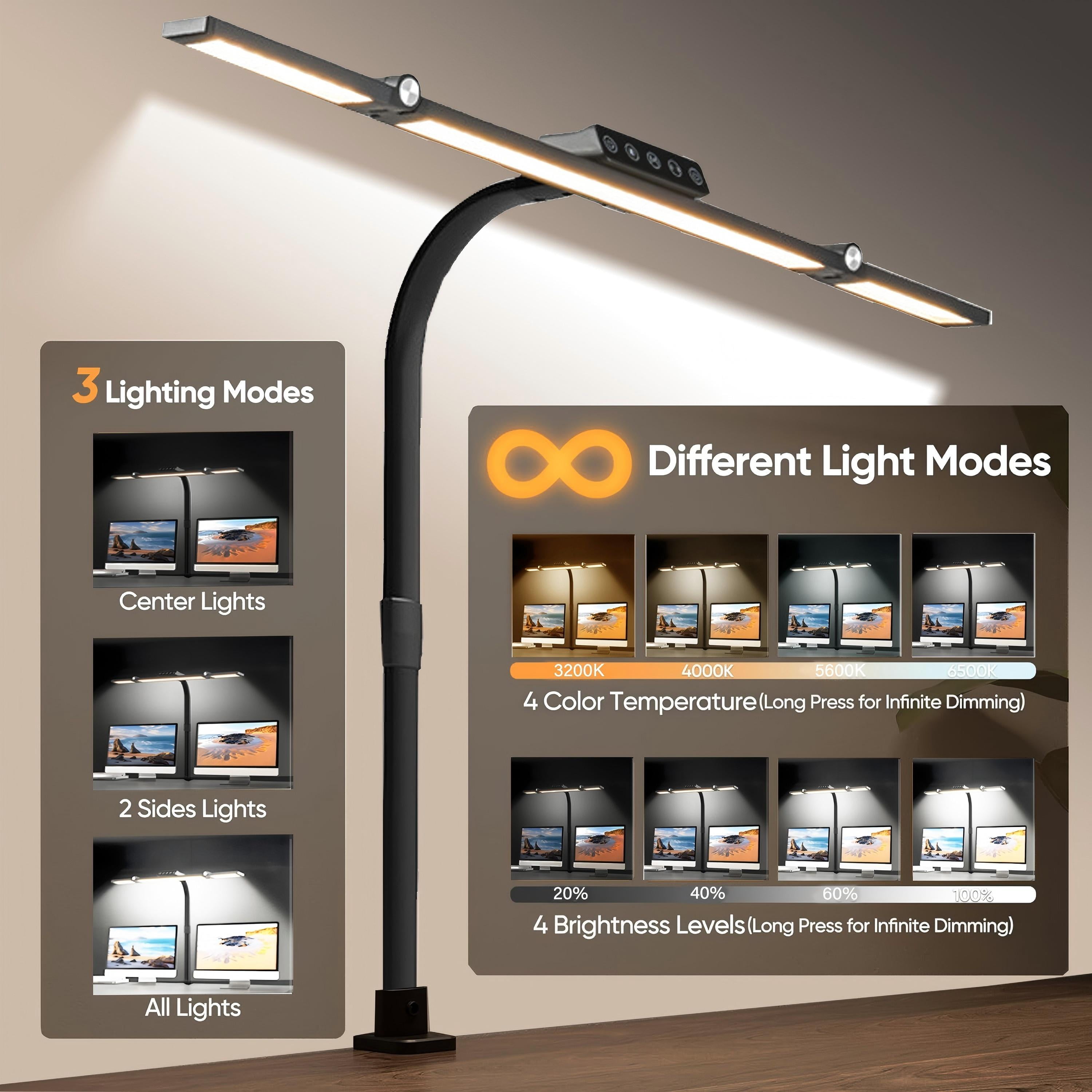 DKTIOP Large Desk Lamps for Home Office, 27.1 Architect Desk Lamp with Clamp, 24W Ultra Bright LED Desk Light Stepless Dimming Eye-Caring Office Desk Lamp for Study Work